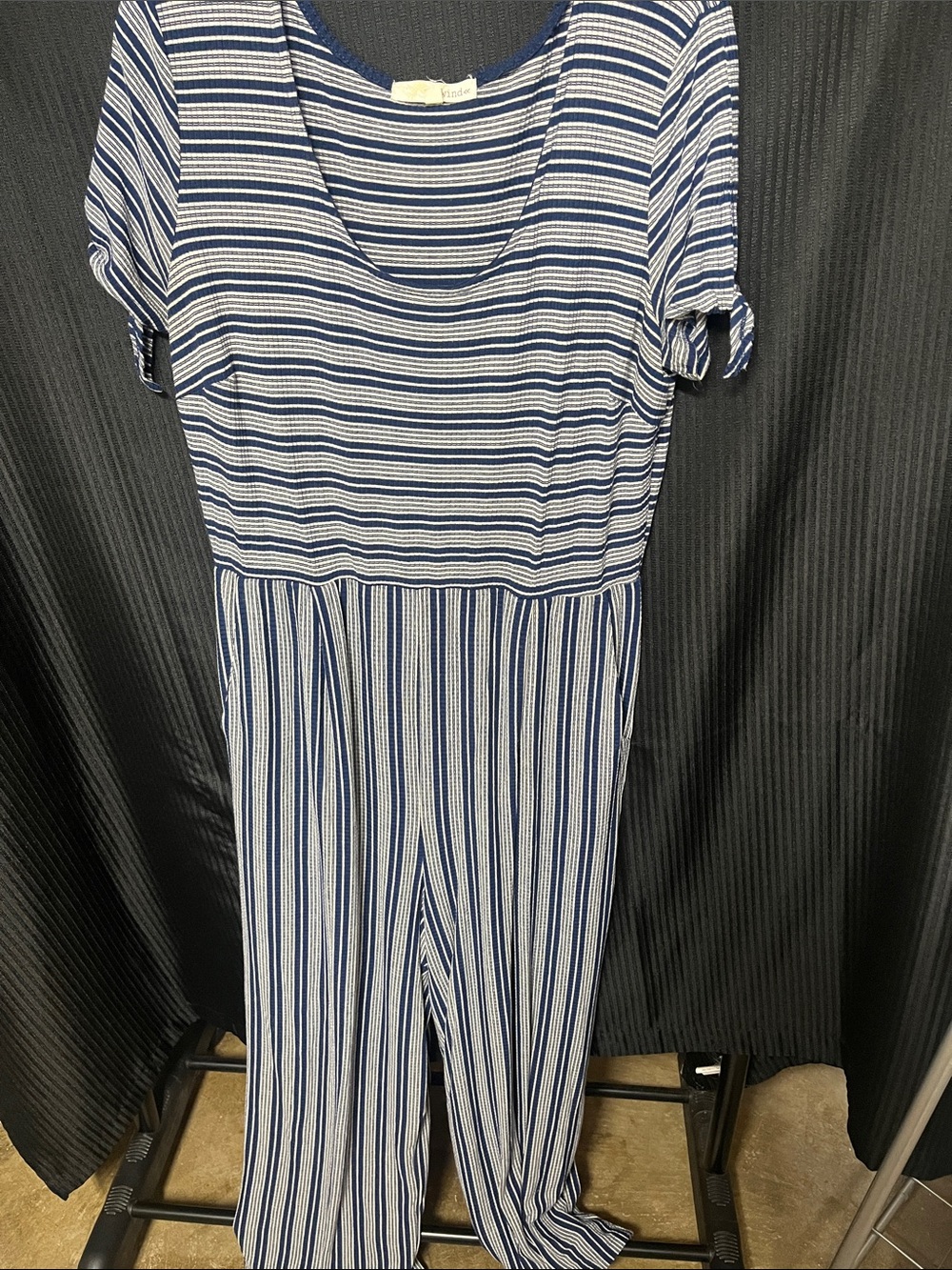 Rewind Blue and White Striped Short-Sleeve Jumpsuit - Picture 1 of 5